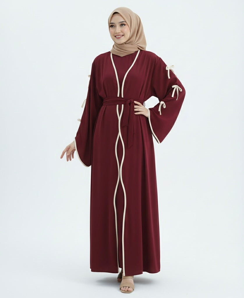 Elegant Bow Abaya Suit with Inner Top - Premium Modest Fashion