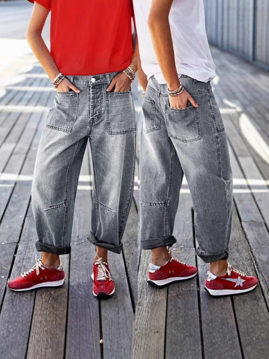 Mid-Rise Cropped Boot-Cut Jeans – Modest Denim in Blue & Grey