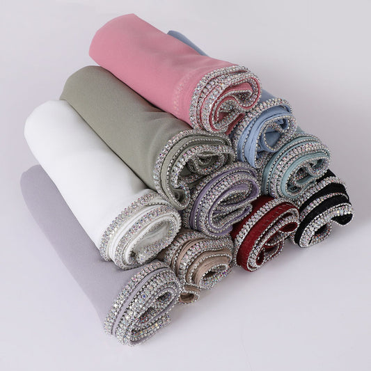 High-gloss Diamond Long-edge Chiffon Scarf, Ethnic Scarf, Middle Eastern and African Headscarf, Malay Wrapped Headscarf