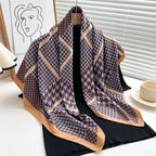 Women's Premium Twill Silk Scarf, Large Printed 90/90cm Striped Square Scarf