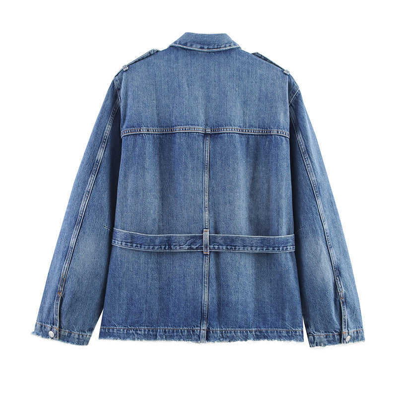 Long Denim Jacket with Loose High Waist Curl Jeans