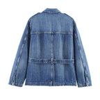 Long Denim Jacket with Loose High Waist Curl Jeans