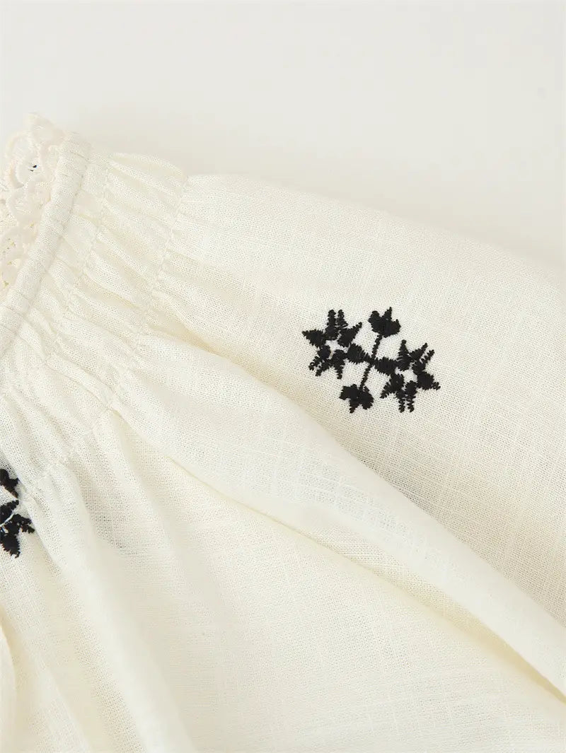 Women’s Casual Long Sleeve Lace-up Embroidered Blouse