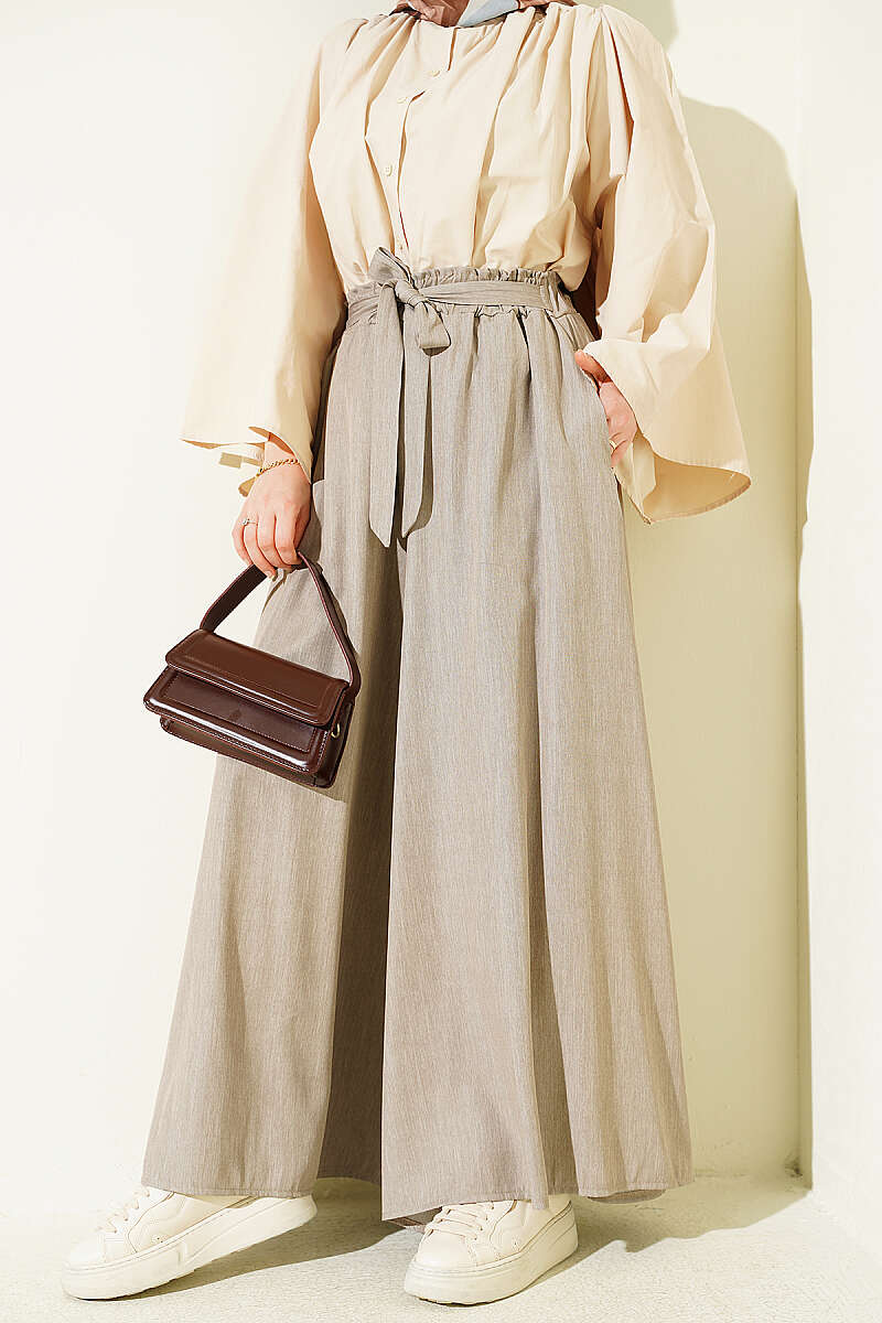 Oversize Tie-Up Trousers, Beige