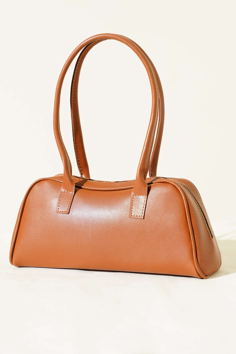 Long-Handle Zippered Baguette Bag — Brown & Black