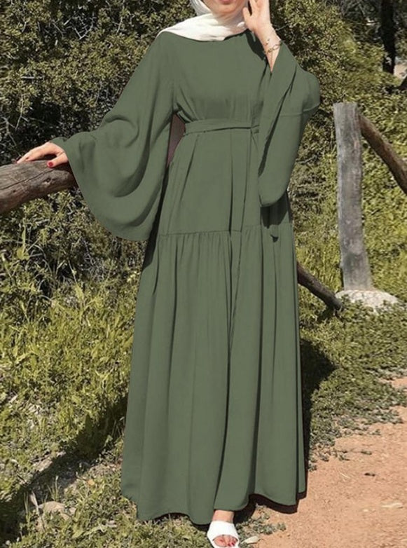 Flared Sleeve Tie-Waist Maxi Dress | Premium Modest Fashion