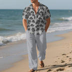 Casual Loose Shirt and Trousers Set, Two-pieces Beach Suit For Men