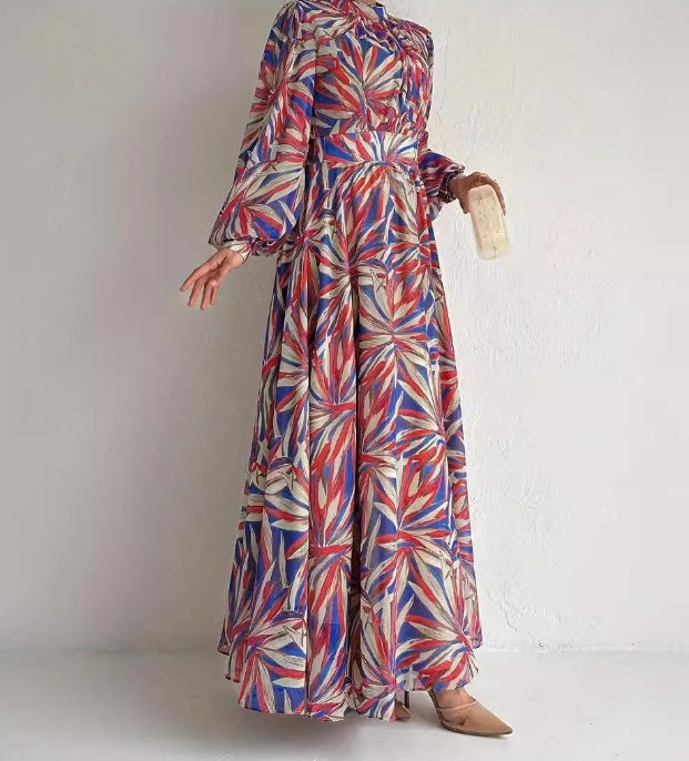 High-Neck Modest Maxi Dress | Elegant Ethnic Style