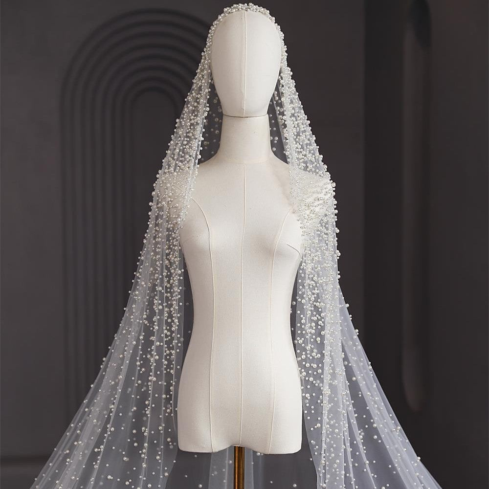 Pearl Embellished Cathedral Wedding Veil
