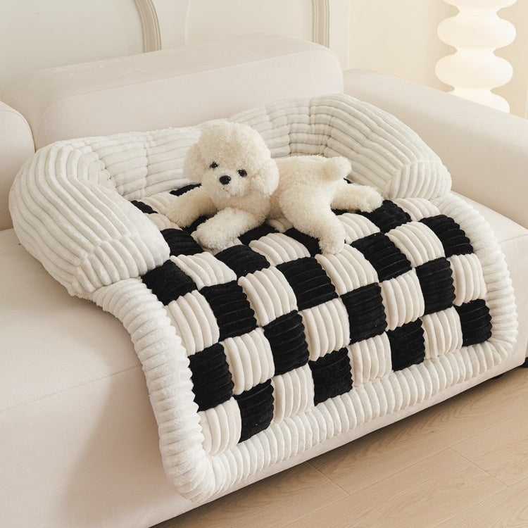 Chessboard Pet Blanket - Warm Reversible Kennel Pad & Sofa Cover