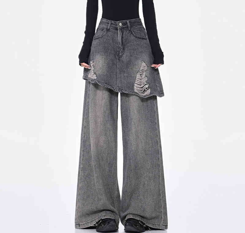 Vintage Washed Two-Tone Straight Leg Jeans