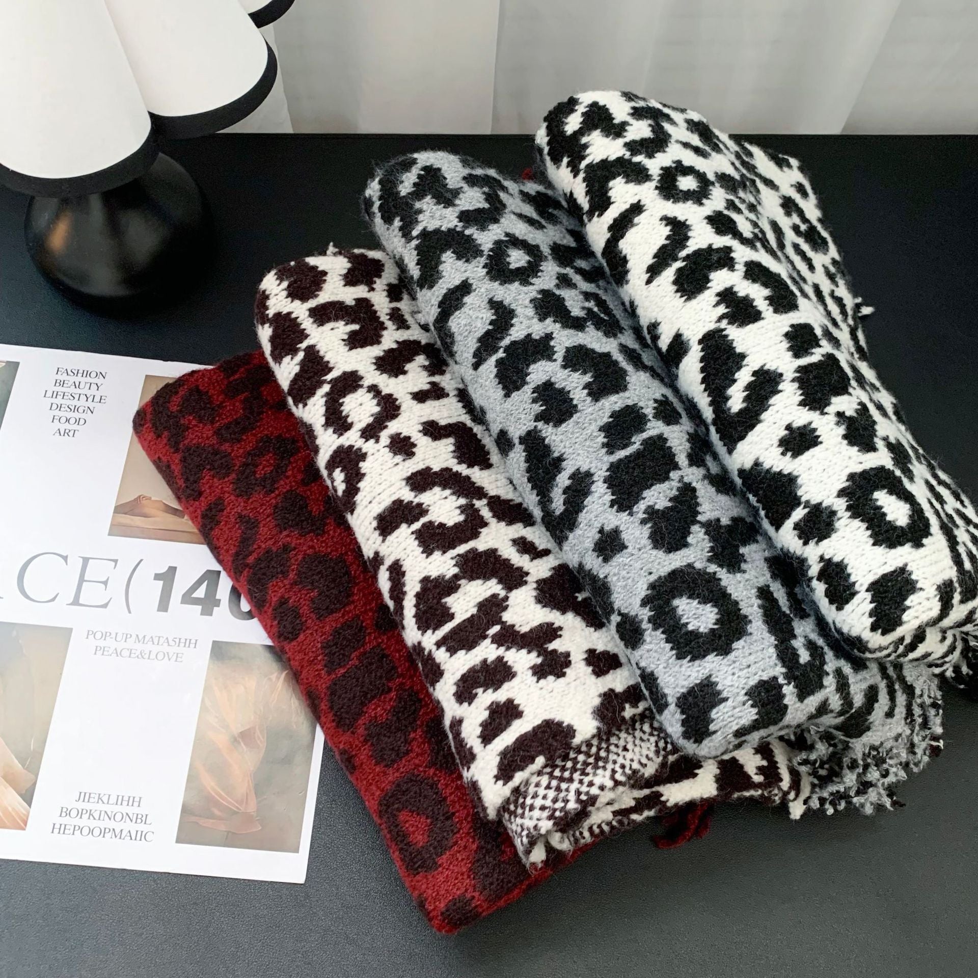 Women's Leopard Print Fringe Scarf