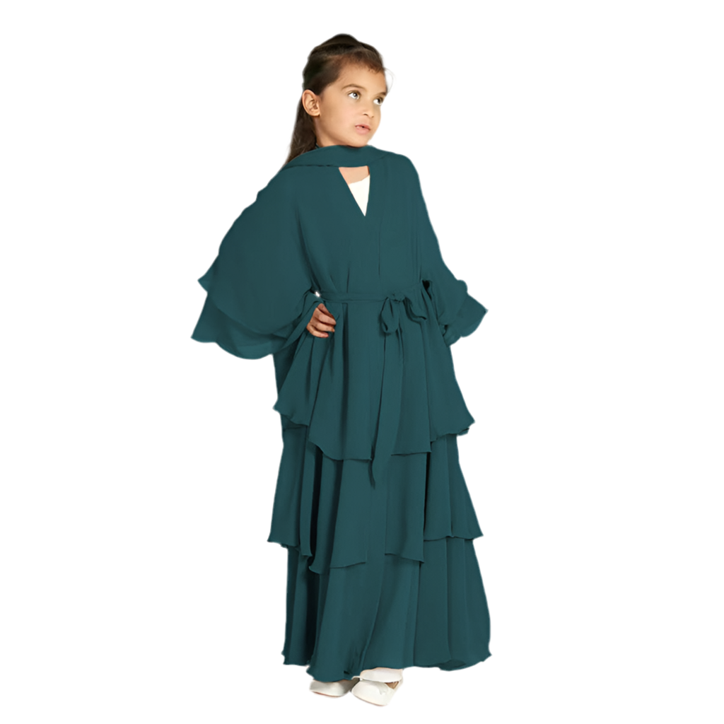 Children's Elegant Three-layer Chiffon Dress, Children's Hijab Dress