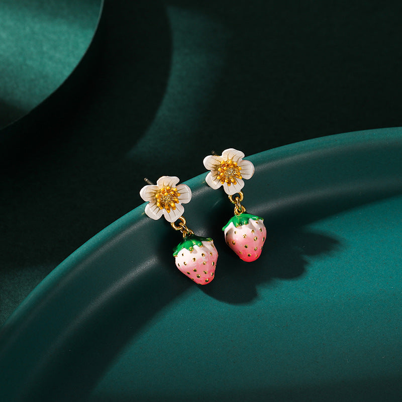 Enamel Strawberry Earrings | Sterling Silver Studs