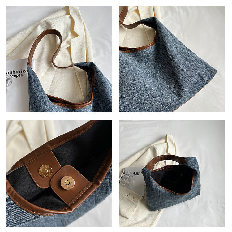Denim Canvas Bucket Bag | Large Capacity Shoulder Tote
