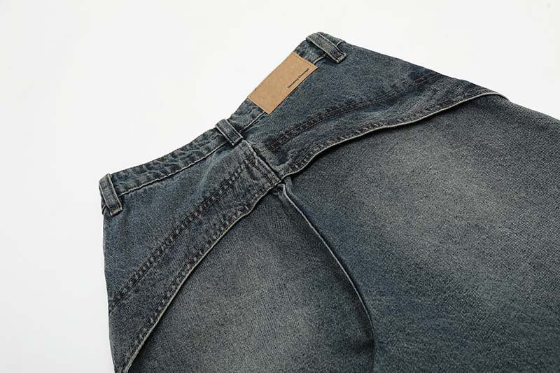 Deconstructed Wide-Leg Denim Jeans