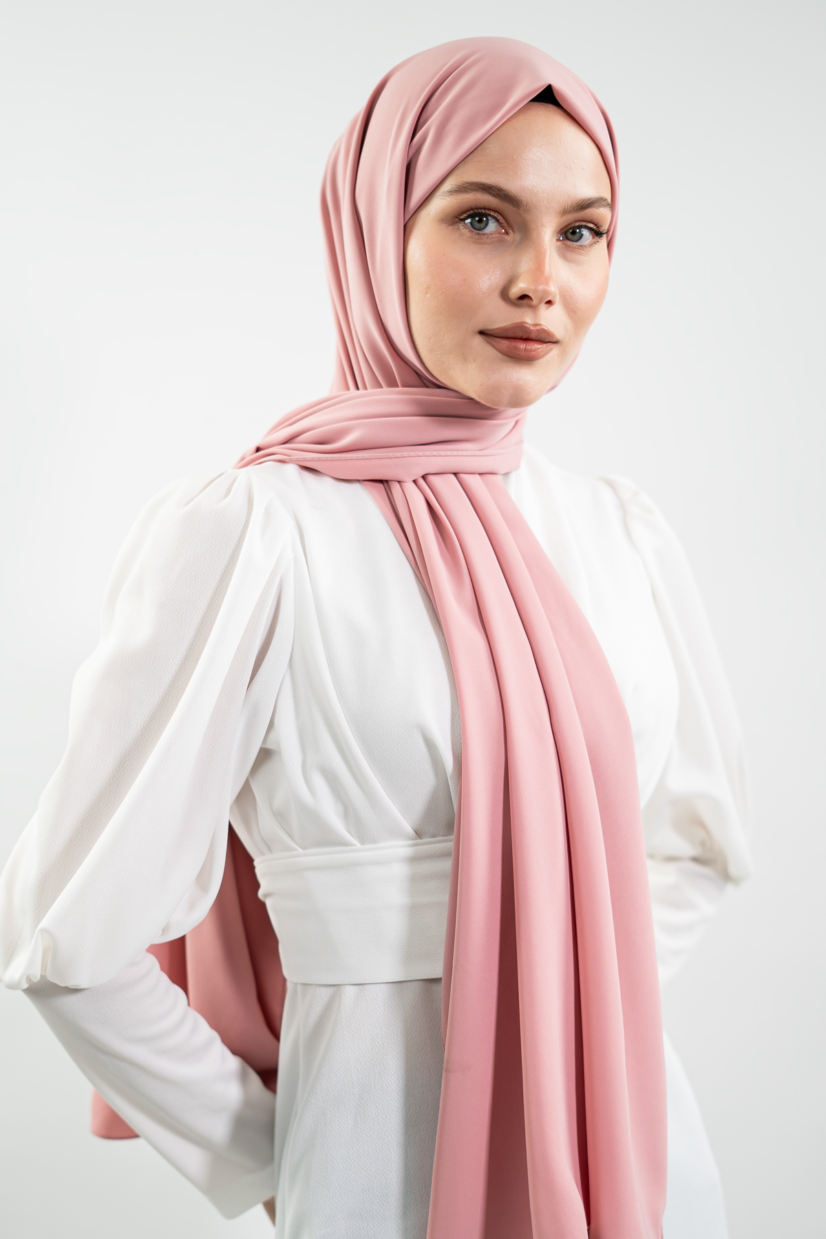Premium Madina Silk Hijab, Powder Pink & Black