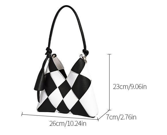 Woven Patchwork Shoulder Bag – Large Capacity Bucket Design
