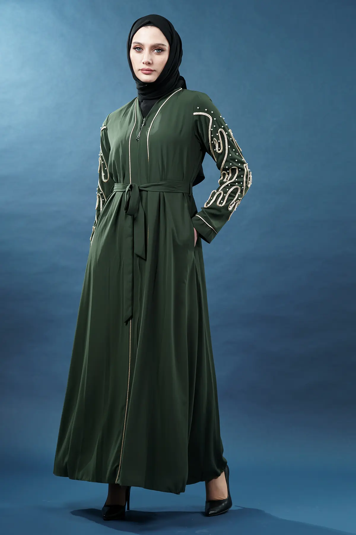 Pearl-embellished Embroidered Luxury Abaya