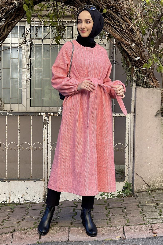 Buttoned Salmon Pink Cashmere Dress