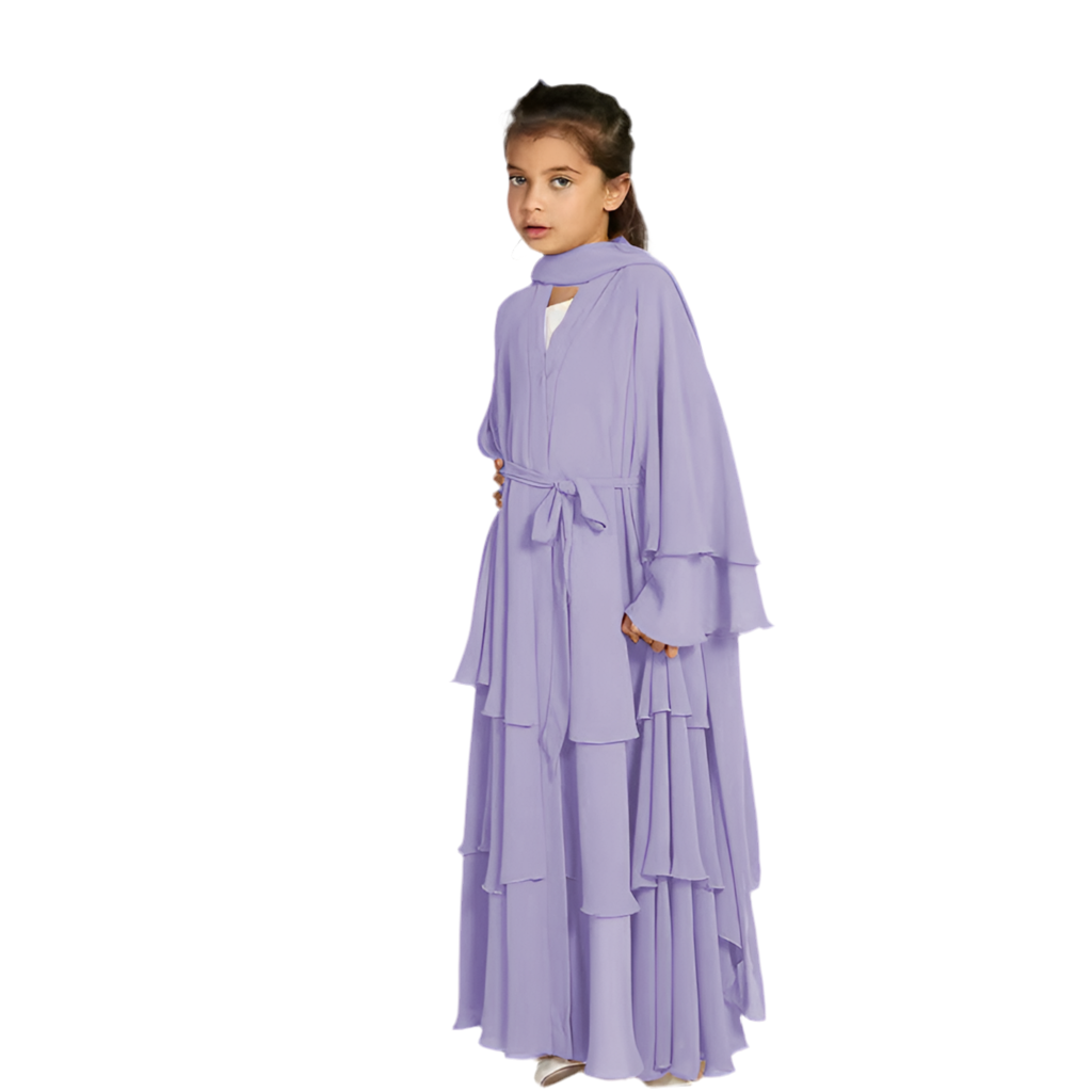 Children's Elegant Three-layer Chiffon Dress, Children's Hijab Dress
