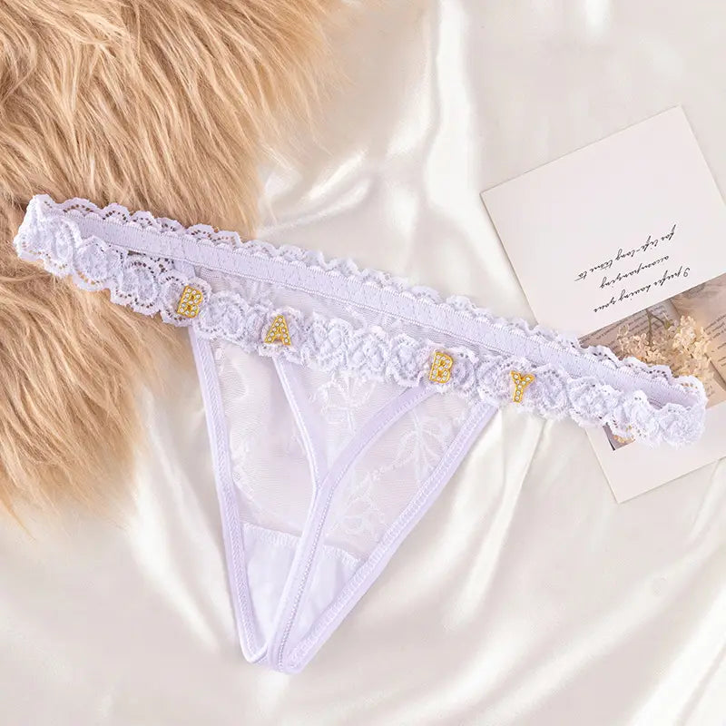 Women’s Transparent Rhinestone Letter Lace Shorts