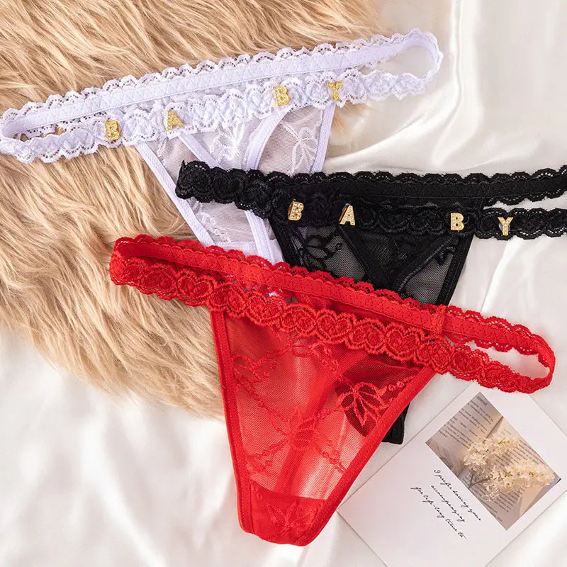 Women’s Transparent Rhinestone Letter Lace Shorts