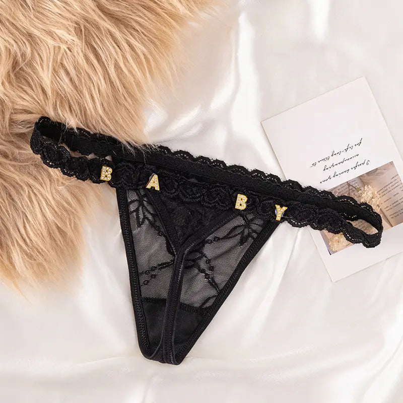 Women’s Transparent Rhinestone Letter Lace Shorts