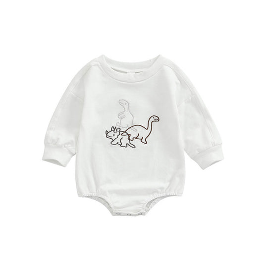 Solid Colour One-piece Suit for 
Babies and Toddlers, Children's Cartoon Dinosaur Embroidered Dress