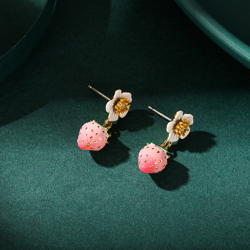 Enamel Strawberry Earrings | Sterling Silver Studs