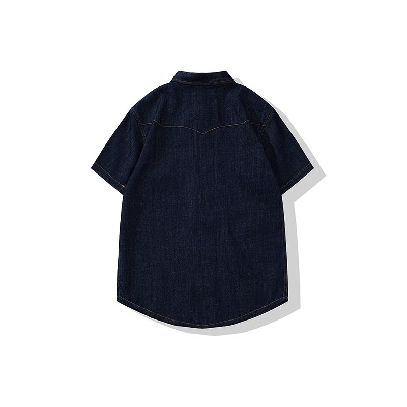 Men's Retro Denim Short Sleeve Shirt | Classic Washed Cotton