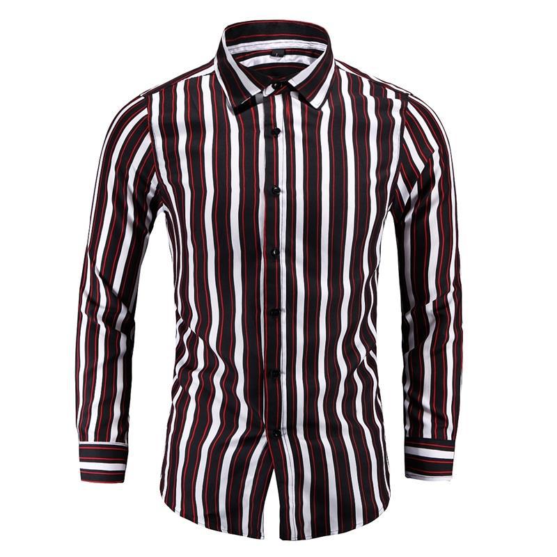 New Mens Striped Long-sleeve Shirt Korean-style For Young Men