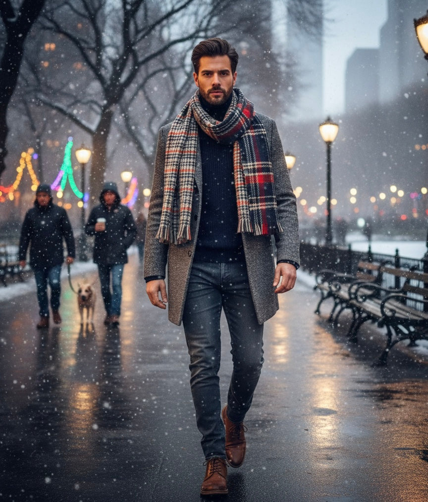 Luxury British Checkered Tassel Scarf | Double-Sided Cashmere Shawl