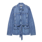 Long Denim Jacket with Loose High Waist Curl Jeans