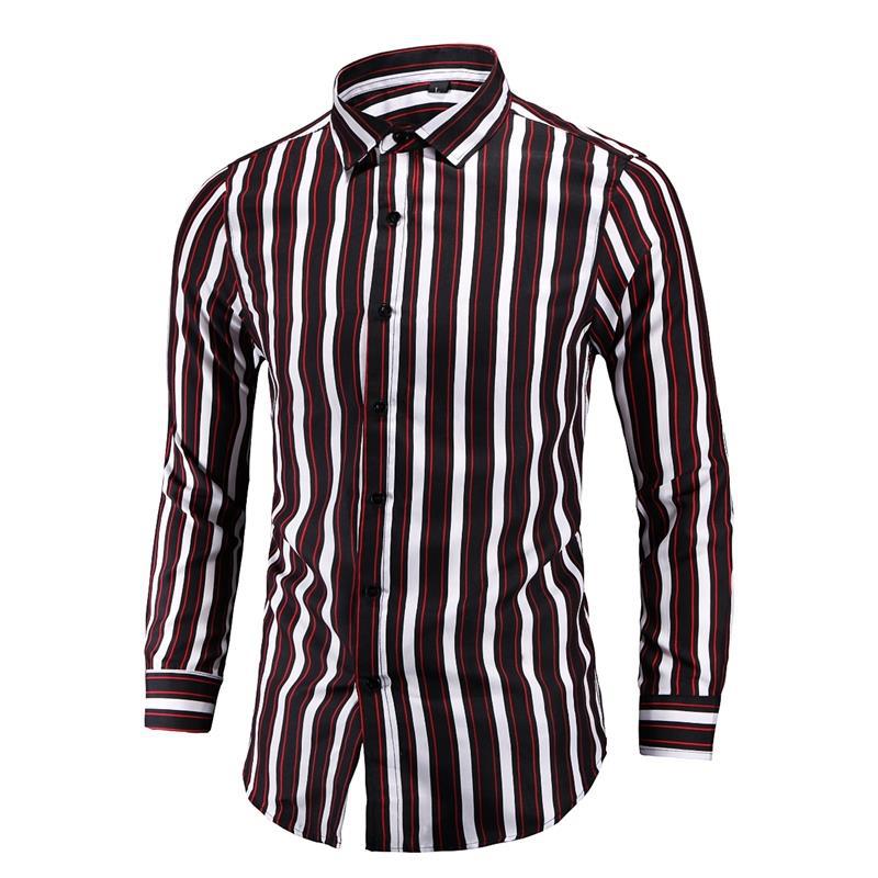 New Mens Striped Long-sleeve Shirt Korean-style For Young Men