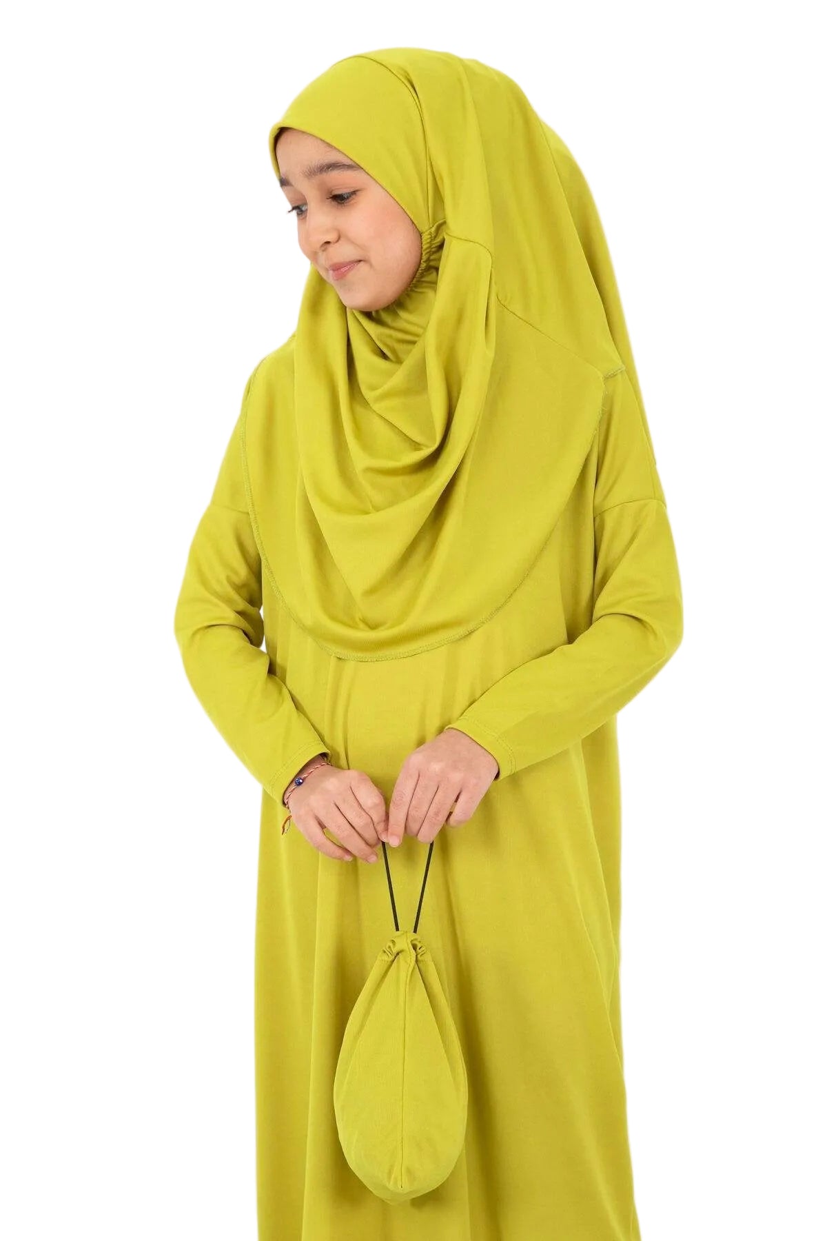 Girls' Modest Prayer Dress with Turban & Veil | Olive Green & Navy