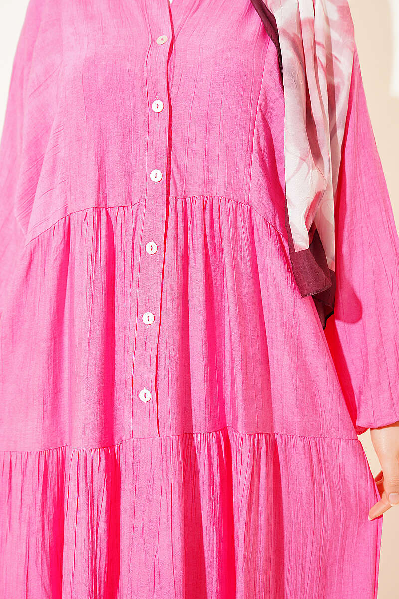 Batwing Sleeveless Layered Dress, Fuchsia, Black