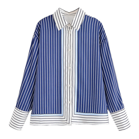 Women's Striped Patchwork Shirt and Casual Pants