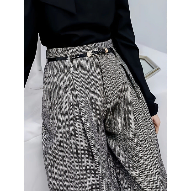 High-Waisted Tweed Wide Leg Trousers | Fleece-Lined