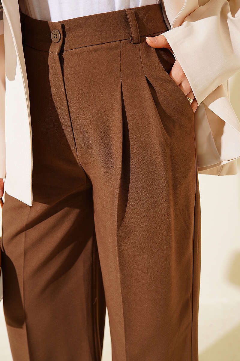 Pleated Palazzo Wide-Leg Trousers | Mink | Modest Women's Fashion