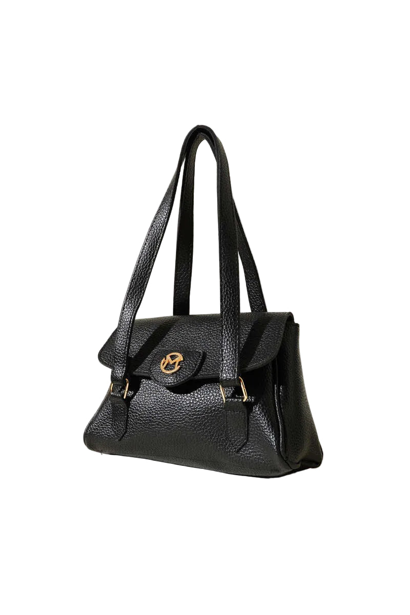 Black Single Compartment Magnetic Bag with Emblem