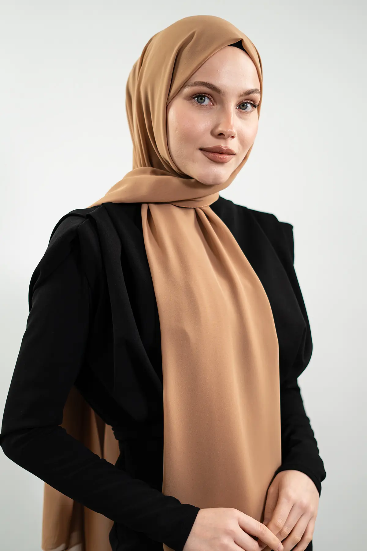 Premium Turkish Chiffon Hijab | Lightweight Summer Scarf – Powder Pink, White & Tan Brown