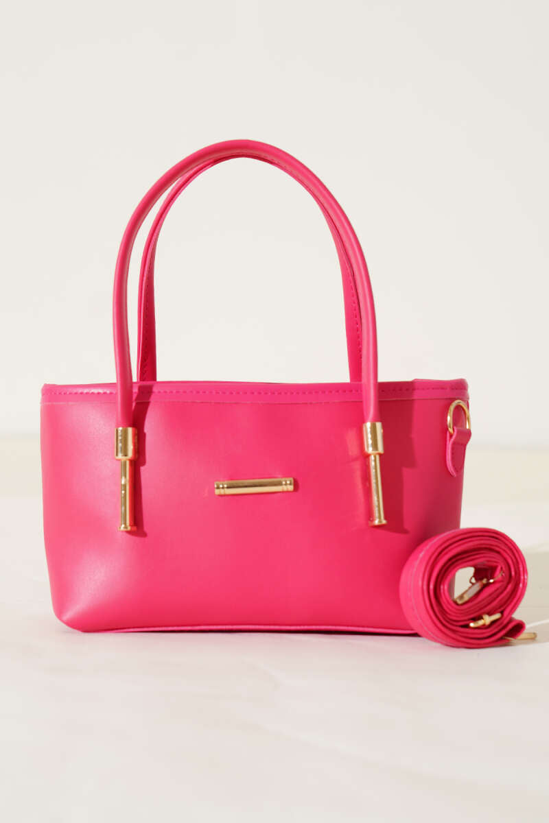 Metal Emblem Detailed Bag, Red, Fuchsia