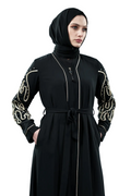 Pearl Embellished Abaya | Zippered | Black