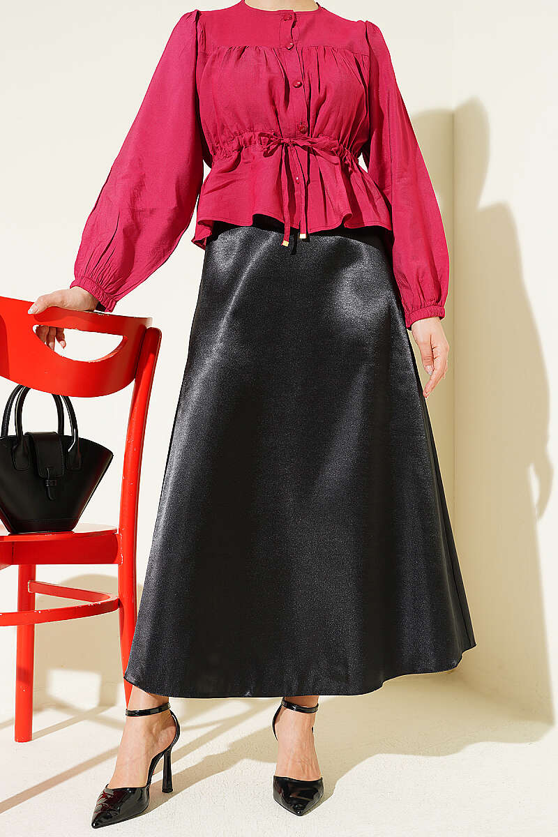 Pre-Order | Satin Flared Skirt – Black & Brown | Modest Fashion