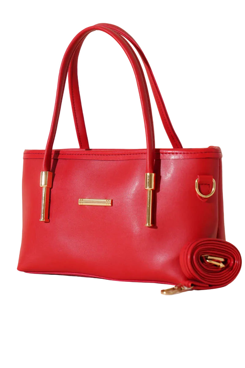 Metal Emblem Detailed Bag, Red, Fuchsia