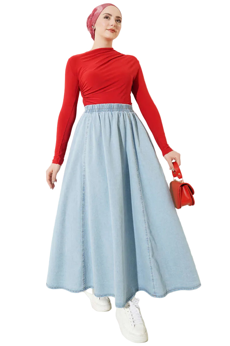 Flared Denim Skirt | Dark Blue & Light Blue | Modest Maxi Skirt | Designed in Turkey