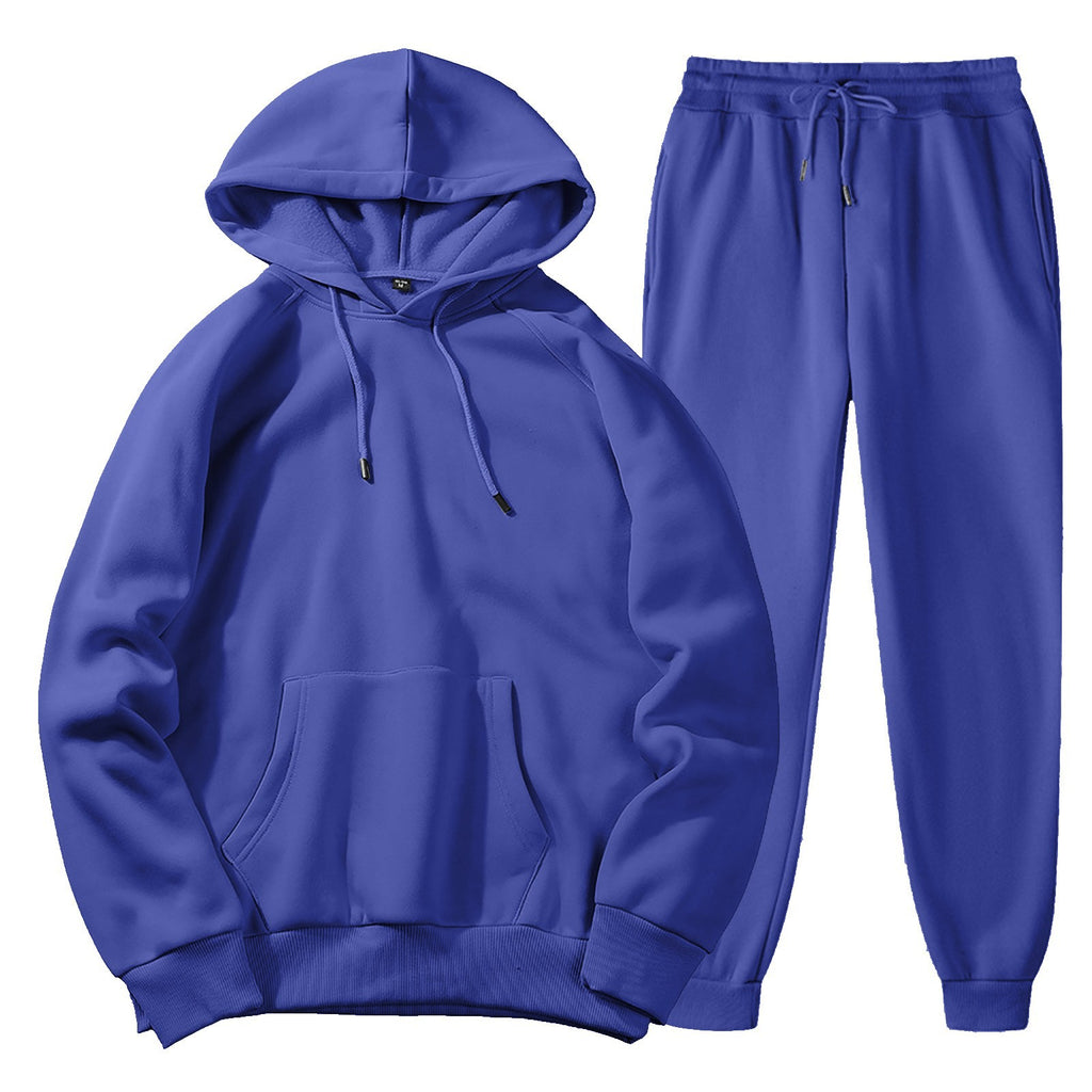 Men's Casual Solid Colour Sports Suit, Sports Hoodie and Trousers Set
