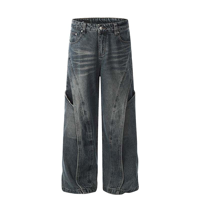 Deconstructed Wide-Leg Denim Jeans