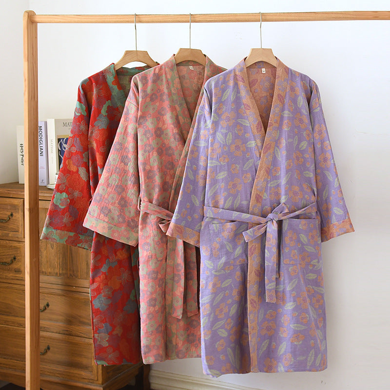 Retro Jacquard Bathrobe, Japanese Kimono Robe